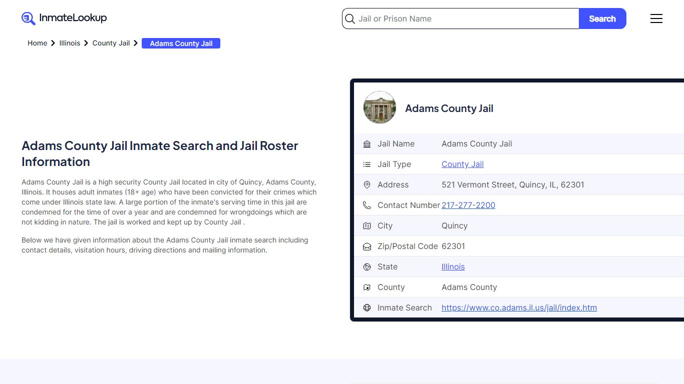 Adams County Jail Inmate Search - Quincy Illinois - Inmate Lookup